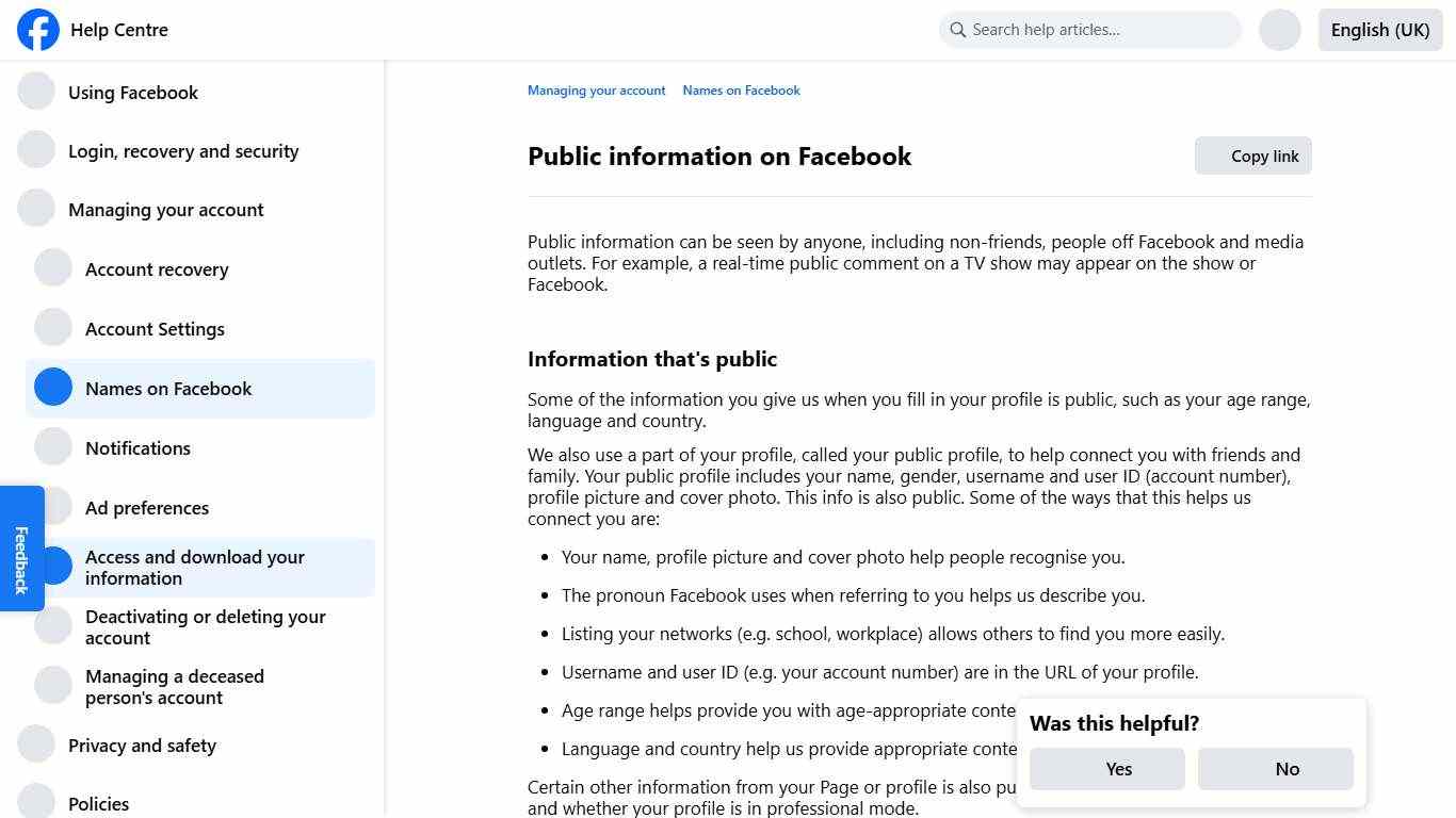 Public information on Facebook Facebook Help Centre
